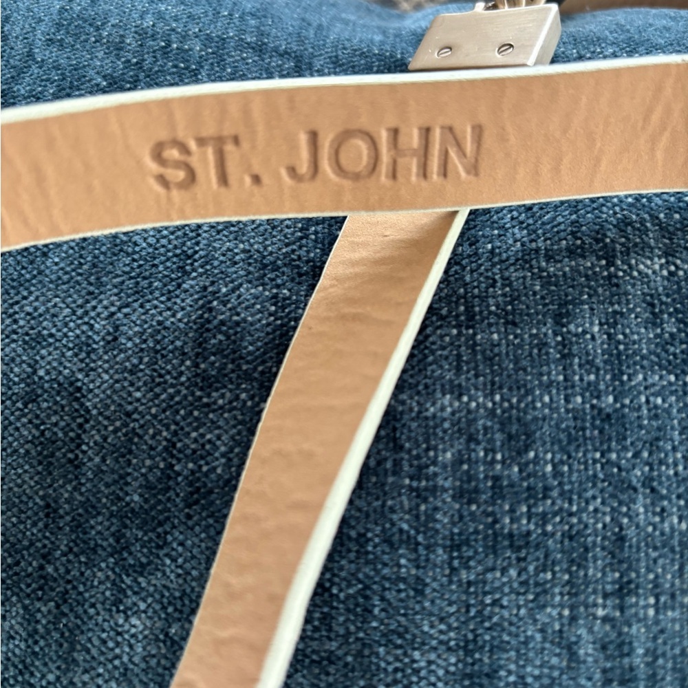 St. John Designer Snakeskin Italian Leather Skinny Belt Size Large Silver Cream - Picture 12 of 16